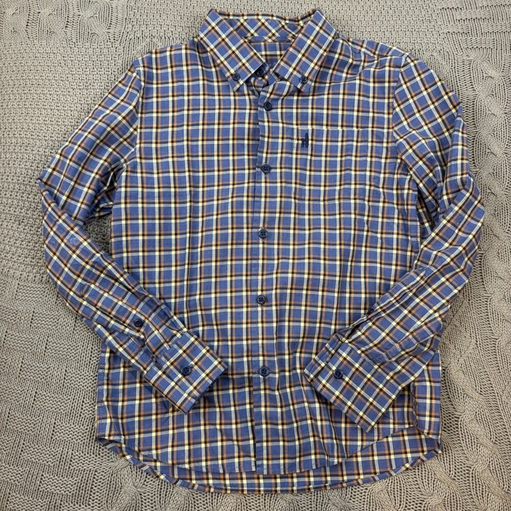 Johnnie O Hangin Out Blue and Yellow Plaid Boys Button Down Shirt ~ 8